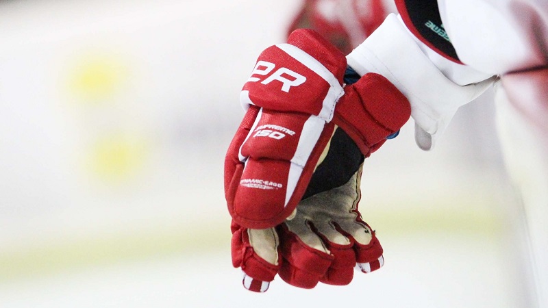 ice hockey player wearing gloves